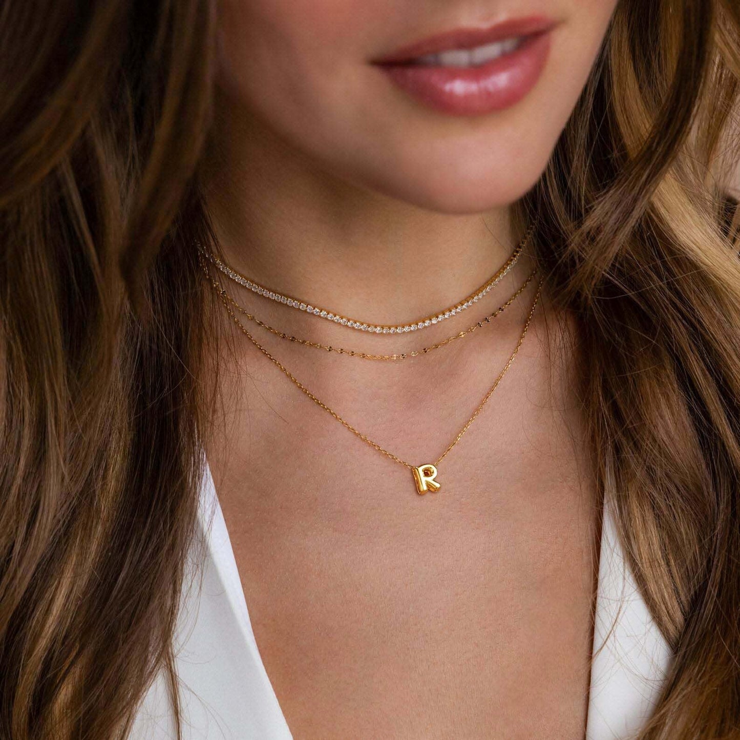 CUEZIY 14K Gold Plated Bubble Letter Necklace Initial Necklaces for Women Dainty Personalized Charm Pendant Name Necklace Cute Non Tarnish Fashion Accessories Teen Gift Trendy Stuff Jewelry Gifts