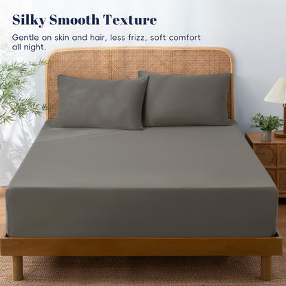 PHF Cooling Fitted Sheet Set Queen Size for Hot Sleepers, Q-Max > 0.4, Silky Soft & Breathable, Ideal for Night Sweats & Summer, 1 Fitted Sheet & 2 Pillowcases, Fits Up to 16", Charcoal Grey