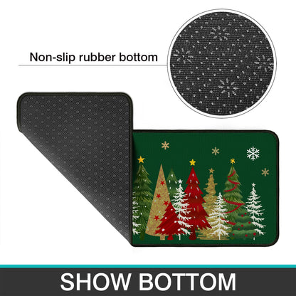 Lingcetger Christmas Kitchen Mats for Floor,Xmas Tree Kitchen Rugs Sets of 2,Green Christmas Non-Slip Kitchen Decor Floor Rug Home Decoration Doormat