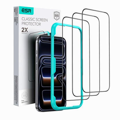 ESR 3 Pack for iPhone 15 Pro Max Screen Protector, [9H Hardness] [Military Grade Shatterproof] Full Coverage Tempered Glass Film with Easy Installation Tool, HD Clear, Scratch Resistant