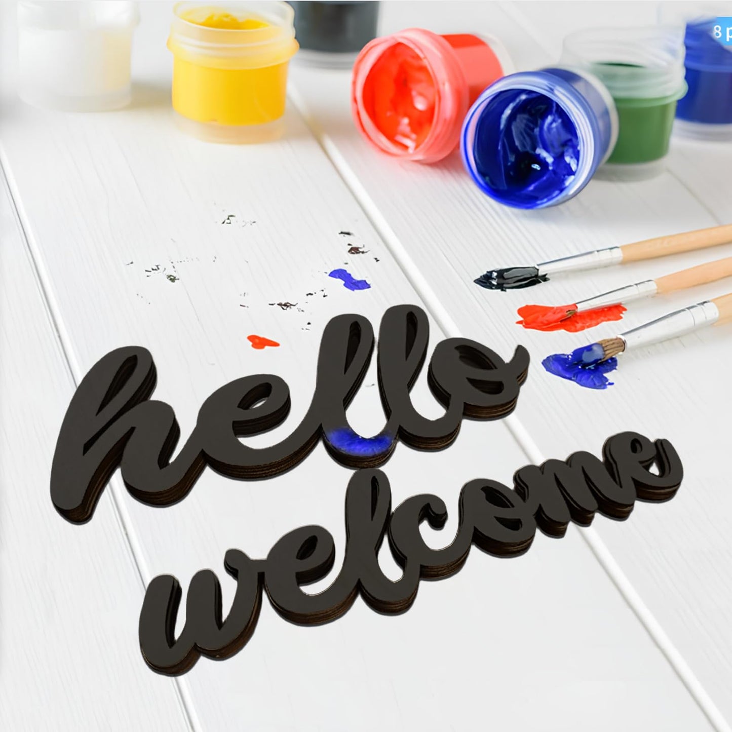 WOODOUNAI 10 Pcs Black Wooden Hello & Welcome Sign Wooden Cutout Letter Hello Welcome Sign for Wreath Crafts Decorative Word Signs for Door Wall Christmas Trees Home Decor (Black)