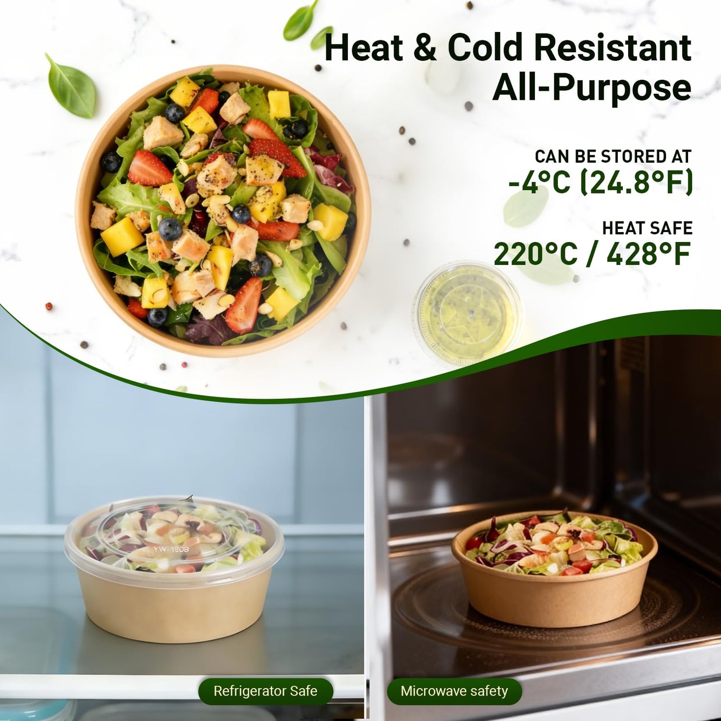 300 Pcs Disposable Round Paper Bowls with Lid 17 oz, Microwave Deli Containers Leakproof Acai Bowls, Salad Bowlwith Lid for Lunch, Disposable bowls with lids for Soup Toppings Snack Camping Family