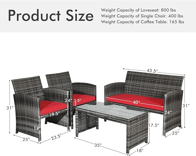 Goplus 4-Piece Rattan Patio Furniture Set, Outdoor Wicker Conversation Sofa