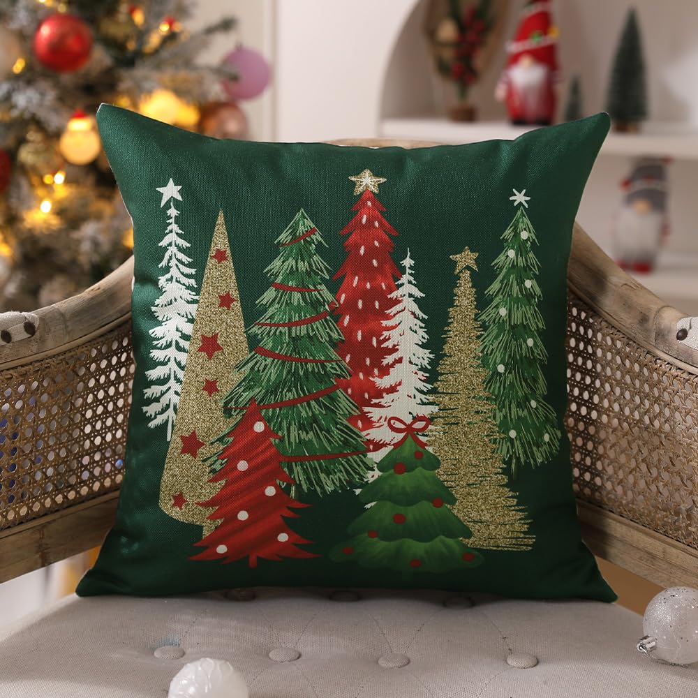 DFXSZ Christmas Pillow Covers 18x18 Inch Set of 2 Xmas Tree Decorative Green Throw Pillows Winter Christmas Decor for Home Couch TH-50B18