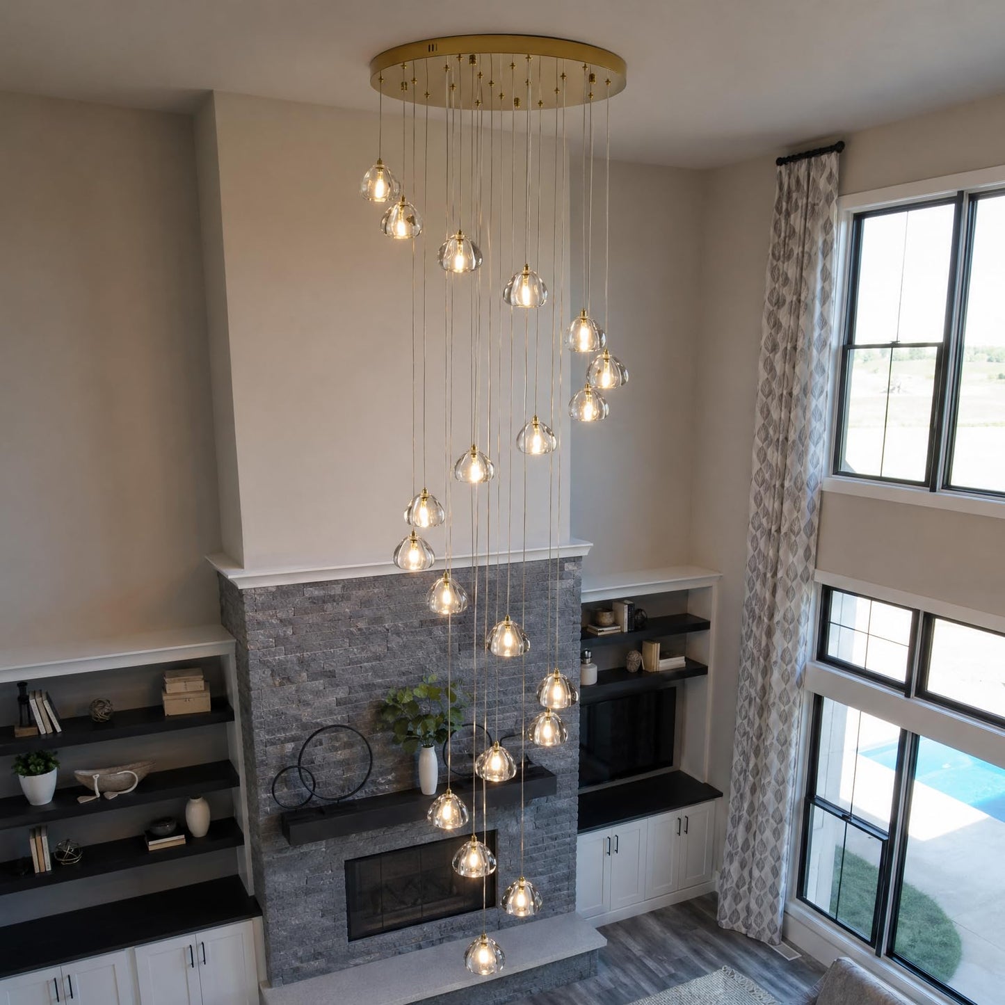 20 Light Modern Crystal Chandelier 141" Long Gold LED Lighting for High Ceiling Foyer Living Room Entryway Staircase