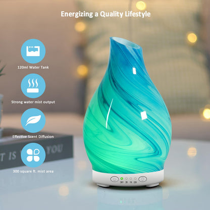 Essential Oil Diffuser 120ML Glass Ultrasonic Aromatherapy Oil Diffuser-Aroma Humidifier Glass Diffuser,7 Color Changing Light Waterless Auto-Off-Ultra-Quiet for Sleeping Yoga Home Office and Spa