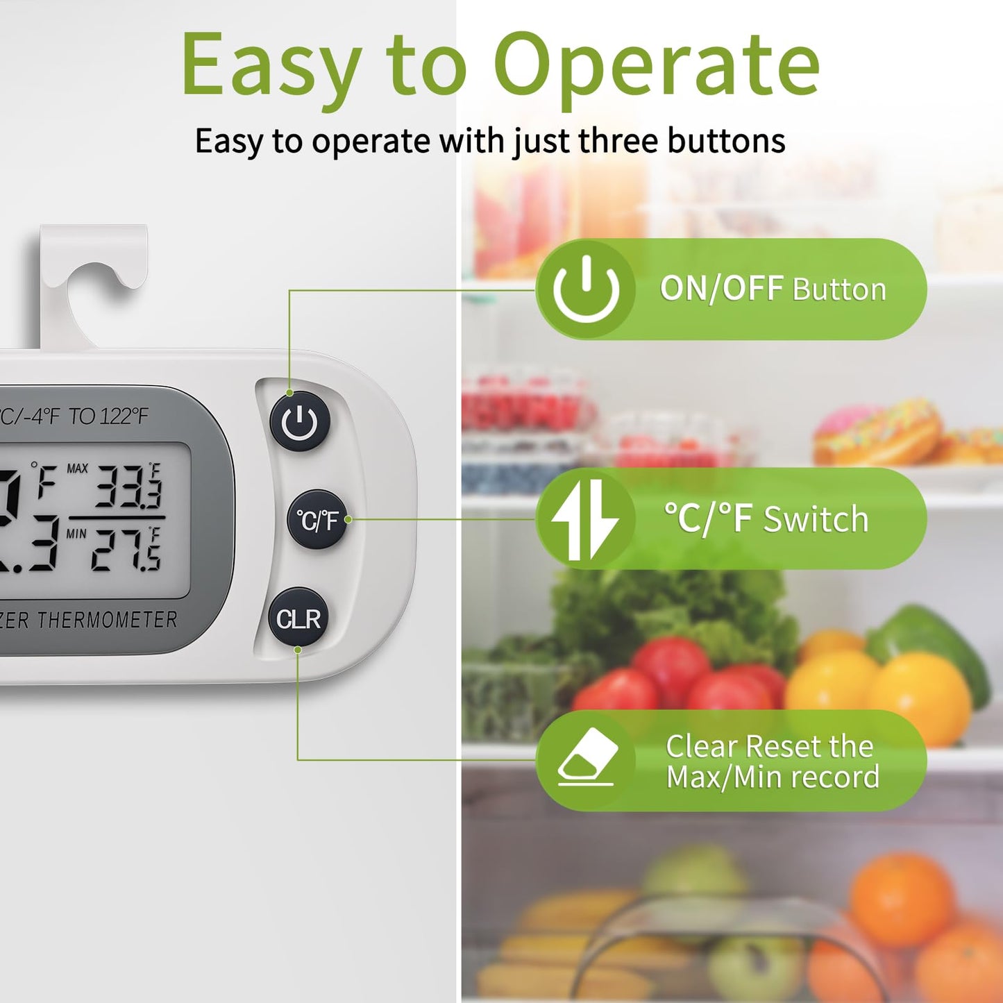 Digital Frigerator Thermometer 2 Pack, Waterproof Fridge and Freezer Thermometer, Thermometer Refrigerator with Large LCD Screen, Stand and Magnetic Back, for Room,Kitchen(White)