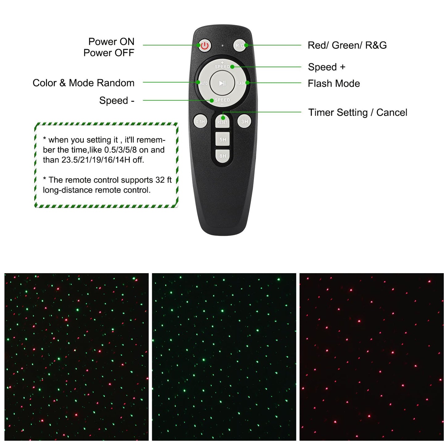 Laser Christmas Lights, Moving Starry Lights Show Laser Projection Light with Red and Green Stars, Outdoor Waterproof Holiday Decor for Party Garden Halloween Christmas New Year