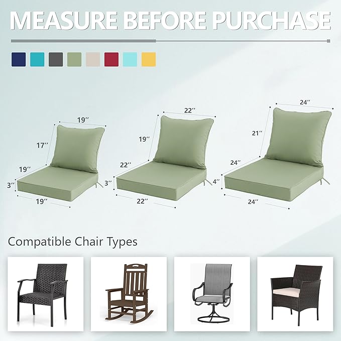 22x22 Inch Patio Chair Cushions Set of 4, Outdoor Furniture Cushions