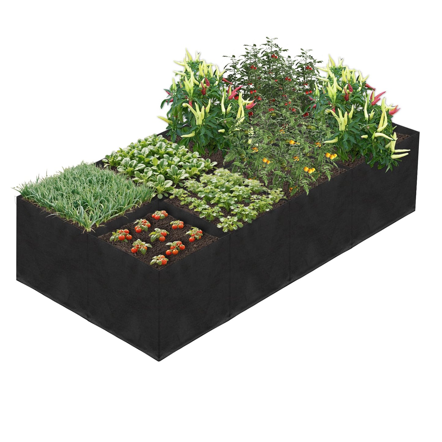 Hlimior 58 Gallon Fabric Raised Garden Bed, 4x1x1ft Large Garden Grow Bag Outdoor 8 Grids Planter Box Felt Planting Container for Growing Tomatoes Potatoes Plants Flowers, Black(1, Medium)