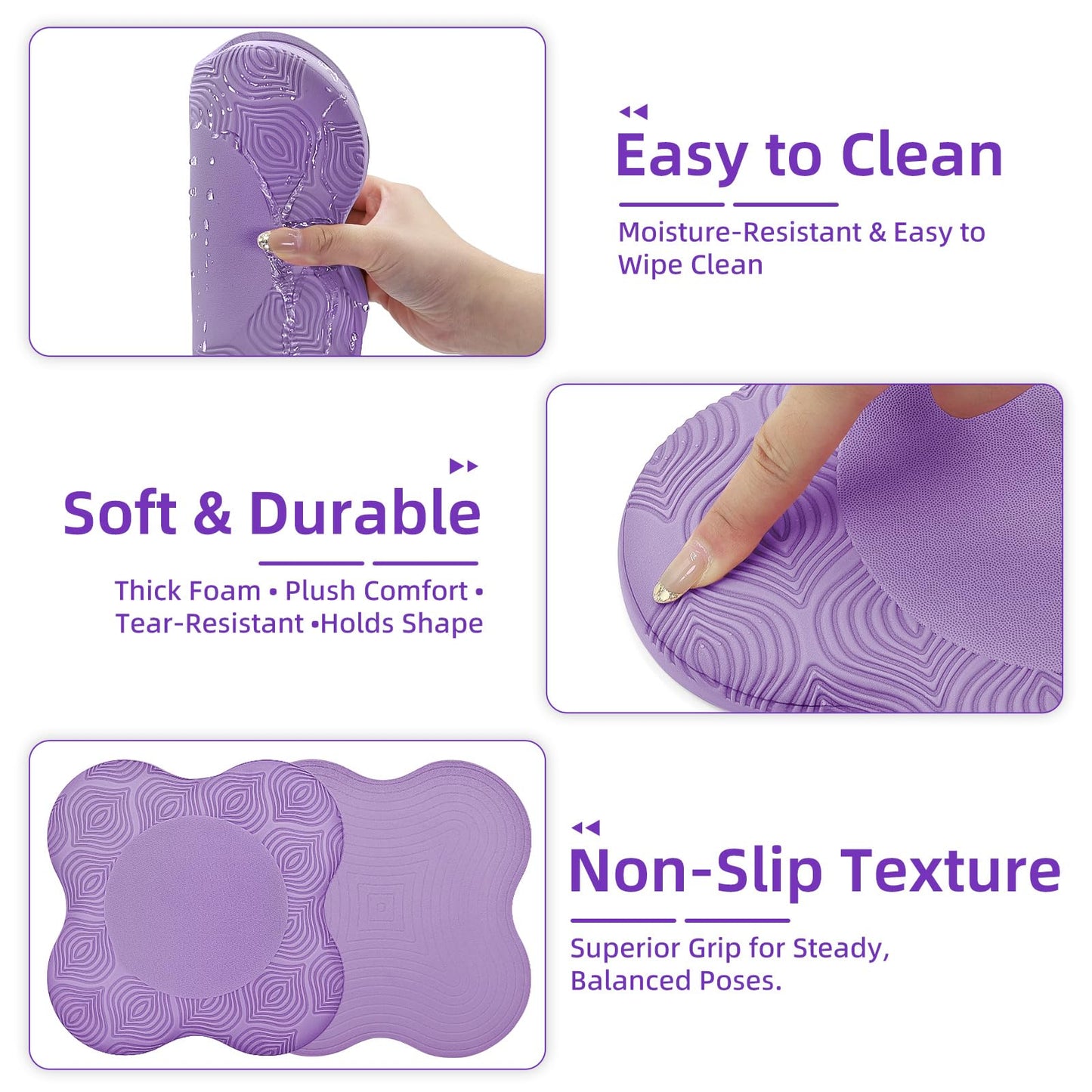 CarryEpic Yoga Knee Pads Set of 2 – Extra Soft Non-Slip Yoga Knee Pad Cushion for Knees Elbows Wrists – Pilates & Workout Knee Pads for Floor Exercises, Kneeling, Stretching, Fitness, Purple