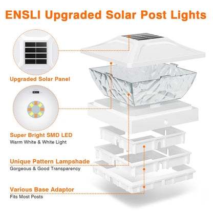 ENSLI 12 Pack Solar Post Cap Lights, 2 Mode Bright Solar Post Lights Outdoor Waterproof, Outdoor Post Lights Solar Powered Deck Lights for 4x4 4.5x4.5 5x5 Posts in Garden Decor