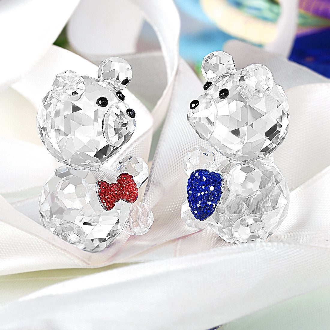 H&D HYALINE & DORA 2pcs Crystal Baby Bear Figurine Collection Animal Paperweight Table Centerpiece