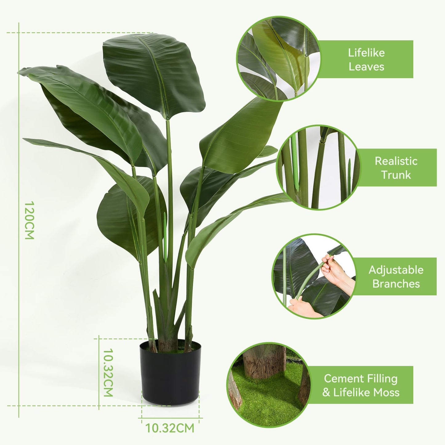 WC WAH CHUN Artificial Bird of Paradise Plant Fake Tropical Palm Tree for Indoor Outdoor, Perfect Faux Plants for Home Garden Office Store Decoration (H 120cm)
