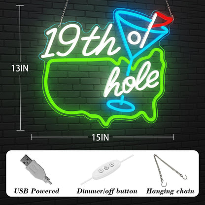 Zontruxe Golf Neon Sign for Wall Decor, Dimmable LED Golf Wall Lamp with 19th Hole Letter Sign, Light Up Sign for Man Cave, Bedroom, Office, Gym, Club, Party, Bar, Park, Birthday Gifts, 15 x 13 in