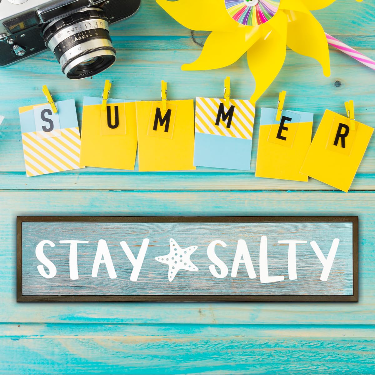 Beach Decoration, Funny Summer Decor Sign, Wall Decors Art, Ocean Coastal Home Decor for Living Room, Bathroom, Beach House Decoration, Framed Wooden Box Sign, Stay Salty Signs 17.8x4x1.2 inches 25