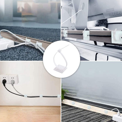 Strong Back-Glue Self Adhesive Cable Zip Tie Mounts Kit - 100 Set Cable Management Clips with 6" Zip Ties, Wire Holders - Outdoor Sticky Wire Organizer Clips - White