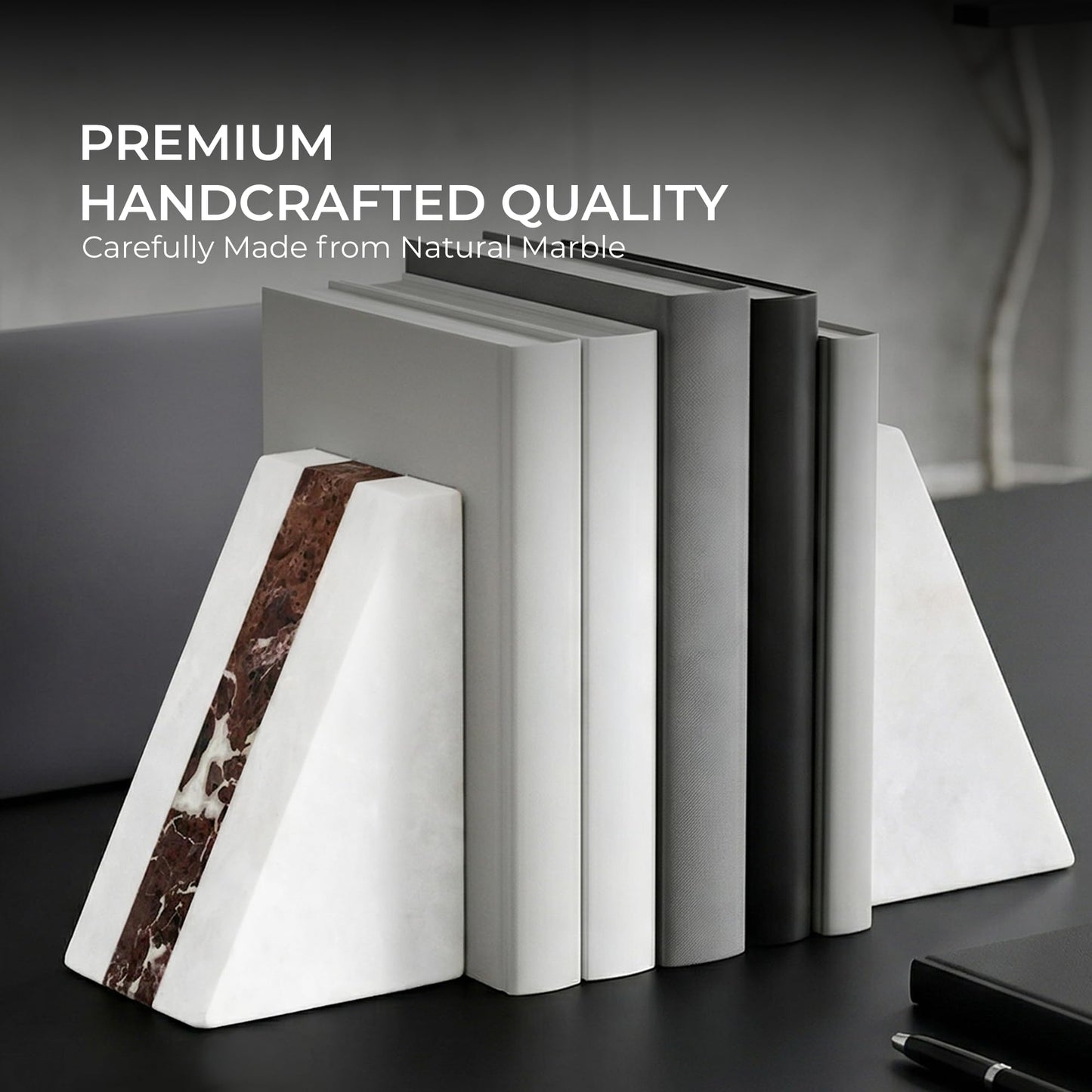 UrbanFocal White Marble Bookend 6" - Book Stoppers for Bookshelves - Modern Decorative Marble Bookends for Home and Office, White