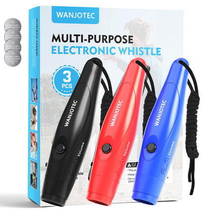 WANJOTEC Electronic Whistle 3 Pack, 3 Adjustable Tones, Maximum Volume 130dB Handheld Emergency Whistle for Referees, Sports, Outdoor Sports Whistle with Lanyard