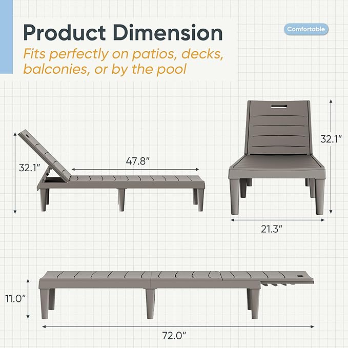 Greesum Outdoor Chaise Lounge Chairs Set of 2