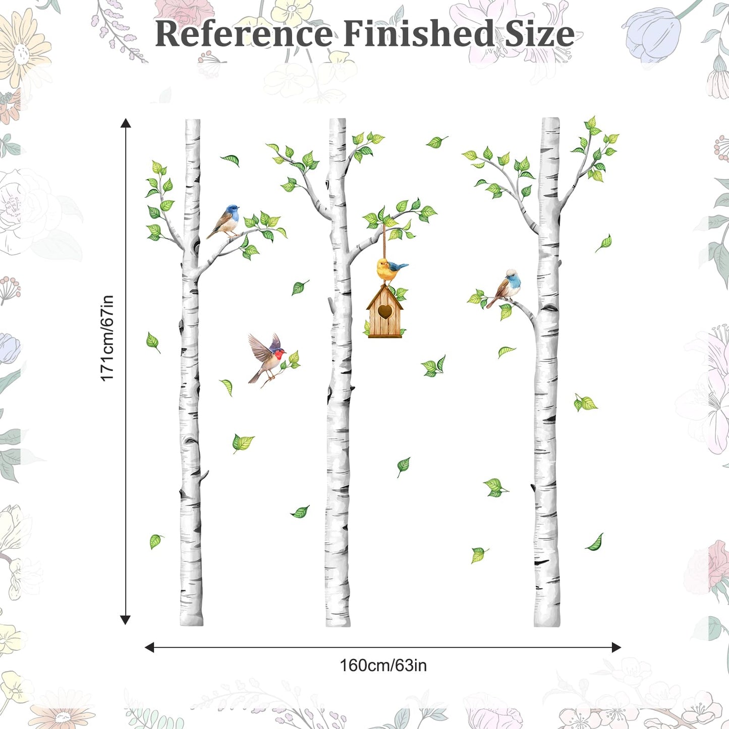 Large Birch Tree Wall Decals, White Realistic Tree Wall Stickers Peel and Stick Wall Decal Waterproof Wall Art Sticker for Aisle Bedroom Office Sofa TV Backdrop Home Decor (H: 67.3 in)