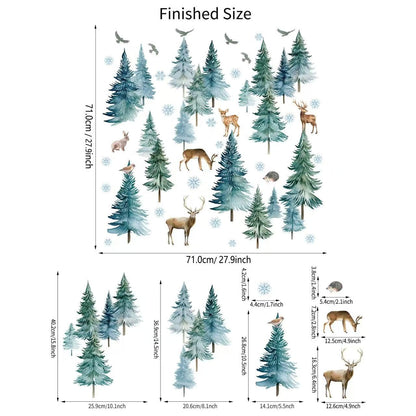 MuralMood Large Christmas Tree Wall Stickers， Pine Tree Forest Deer Elk Kids Bedroom Holiday Decor，Xmas Snowflakes Woodland Animals Birch Birds for Nursery Living Room Offices Home Bedroom