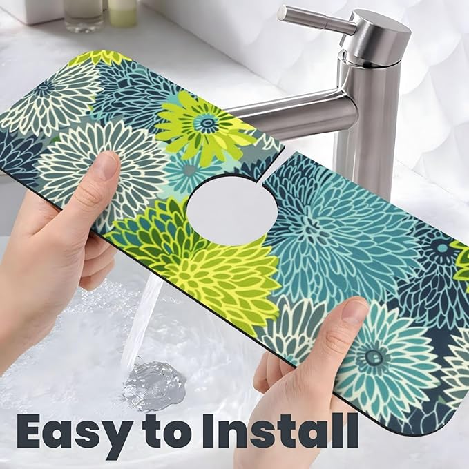 Kitchen Faucet Mat 15 x 5.5 Inch Abstract retro flower Faucet Draining Mat