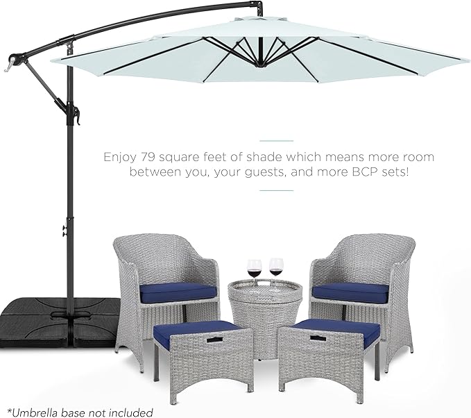 Best Choice Products 10ft Offset Cantilever Hanging Market Patio Umbrella, 8 Sturdy Ribs, Easy Adjustment - Baby Blue