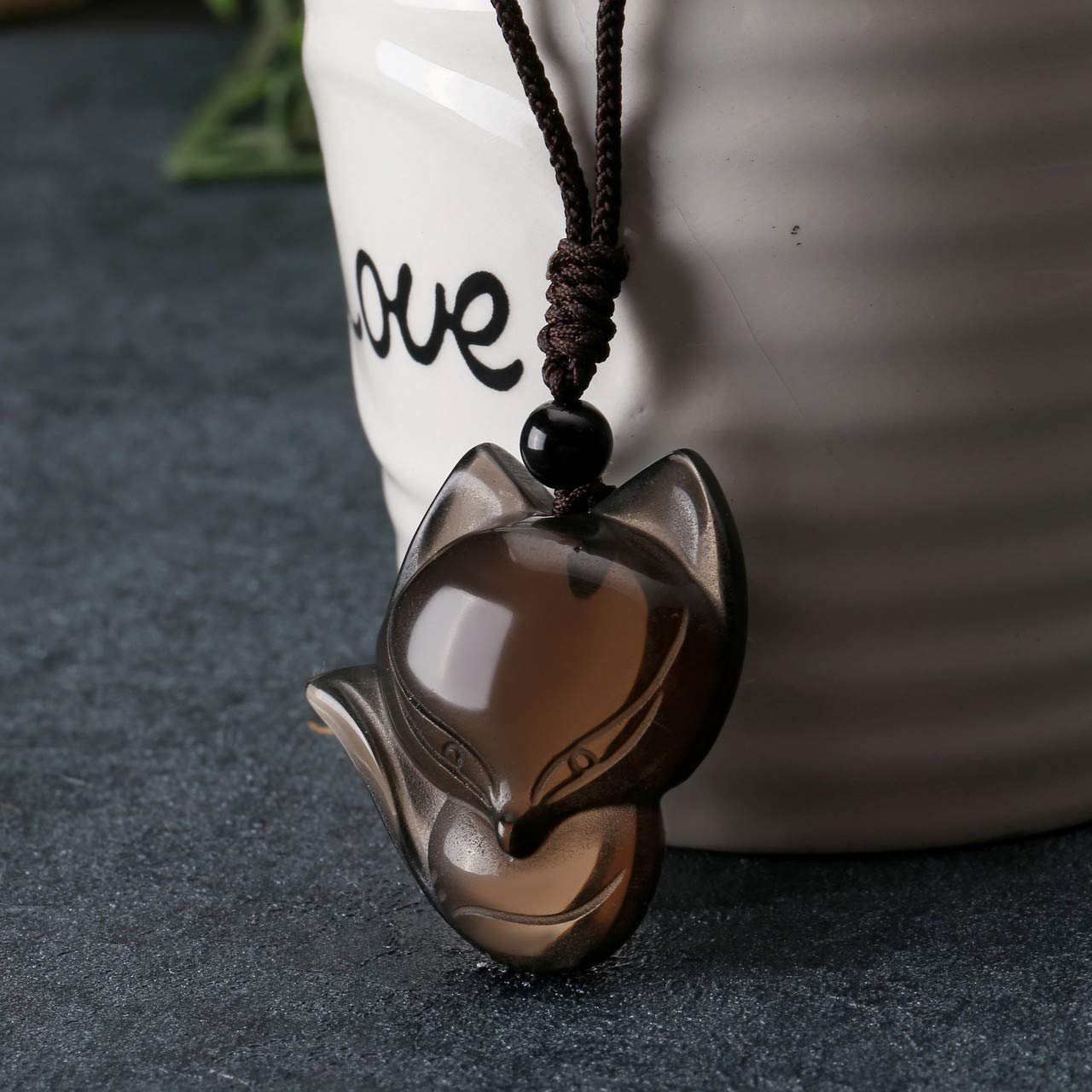 Jovivi Natural Ice Obsidian Fox Crystal Necklace Healing Stones Gemstone Necklaces Pendant Protection Amulet Charm