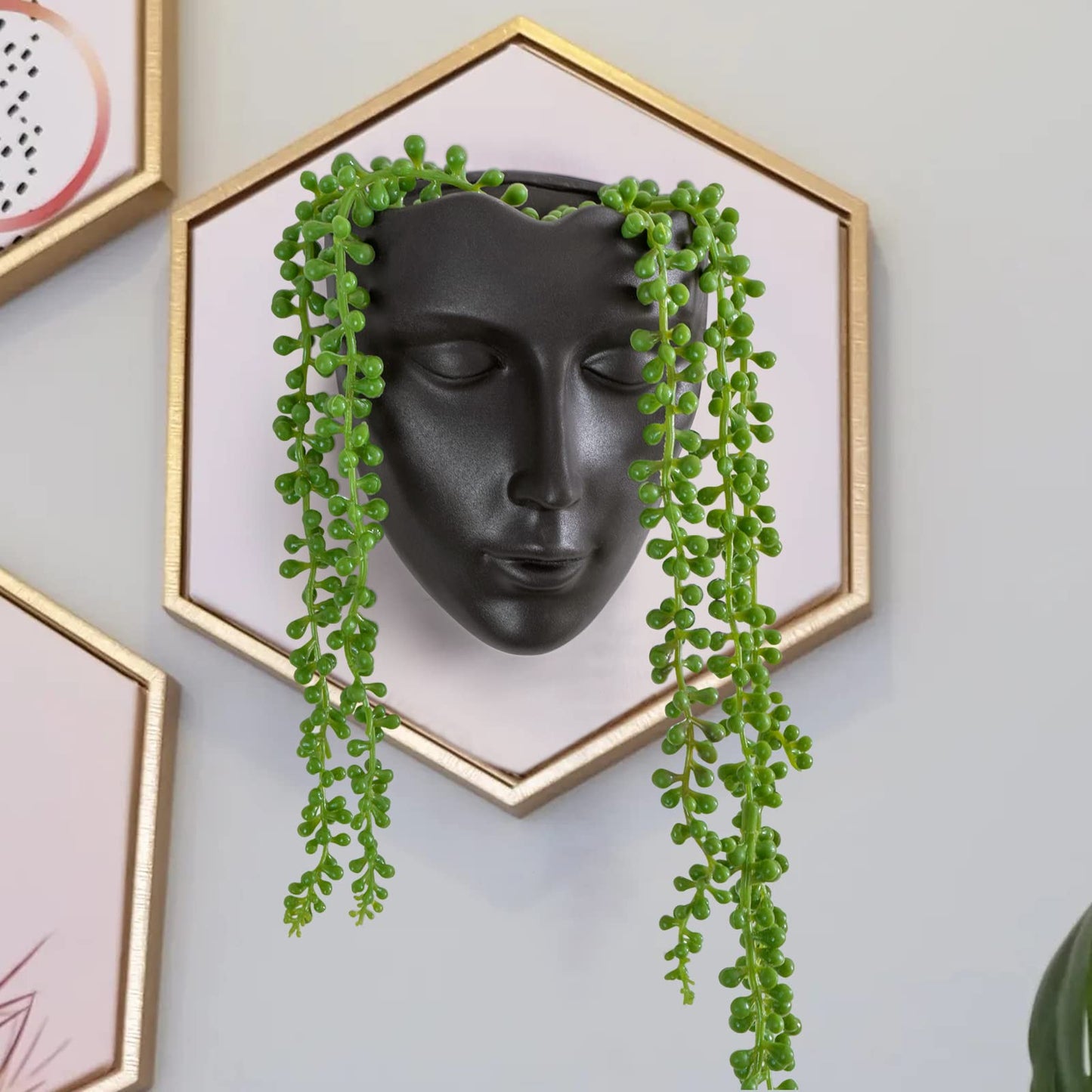 GDYOOSHOW 6.7" Tall Hanging Planter Wall Flower Pot for Garden Balcony Indoor or Outdoor (Black Resin)