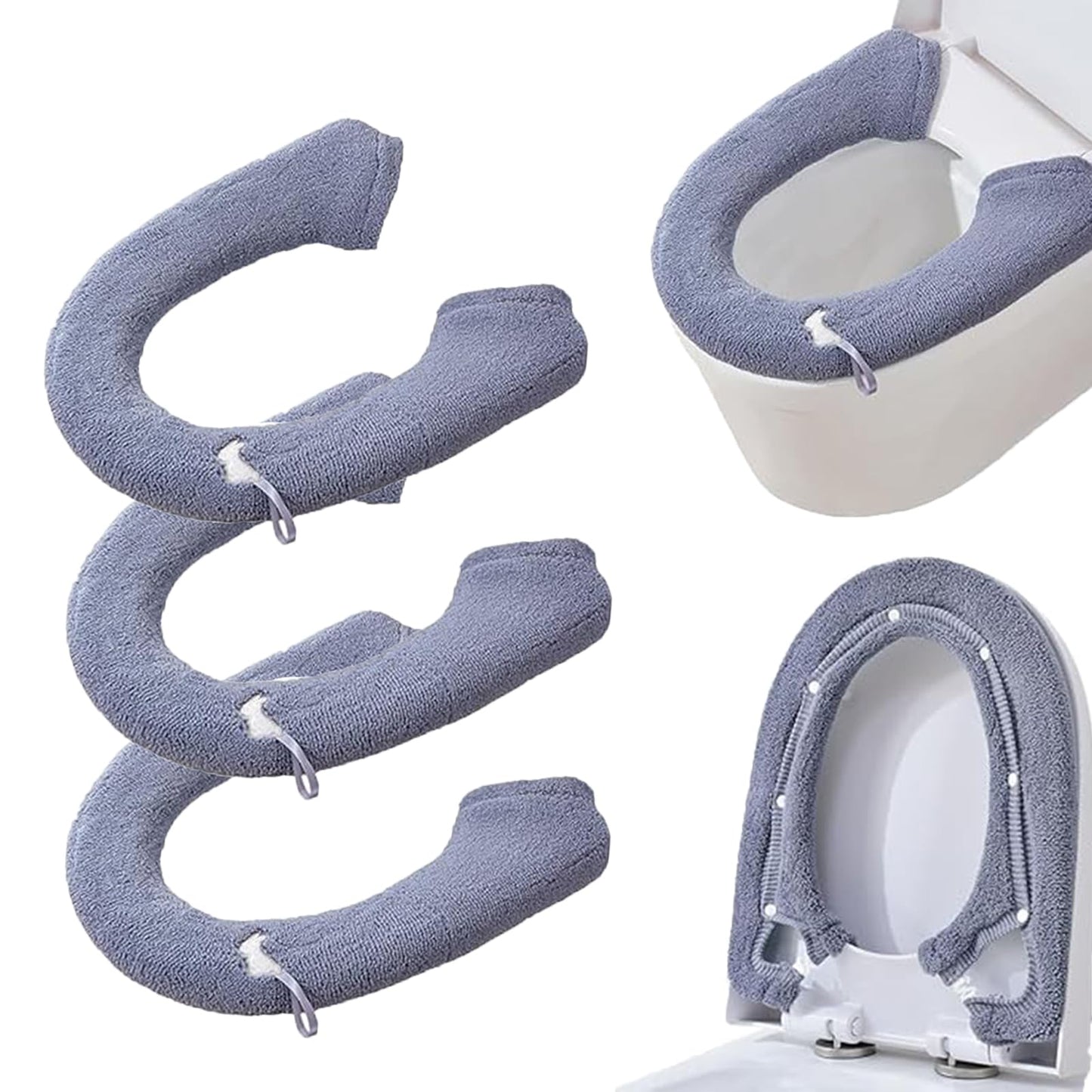 Toilet Seat Cover-3 Pieces Toilet Seat Warmer Covers with Snap-Button Fastening,Stretchable Fits for All Shape Toilet Seats,Easy Installation Washable and Reusable