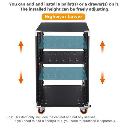 WikrOck Movable AV Gear Rack 16U 19in Mobile Floor Standing Network Device Storage Cabinet Stand - Audio Stereo Studio DJ Equipment Rack Server IT Data Devices Storage Cabinet with Castors