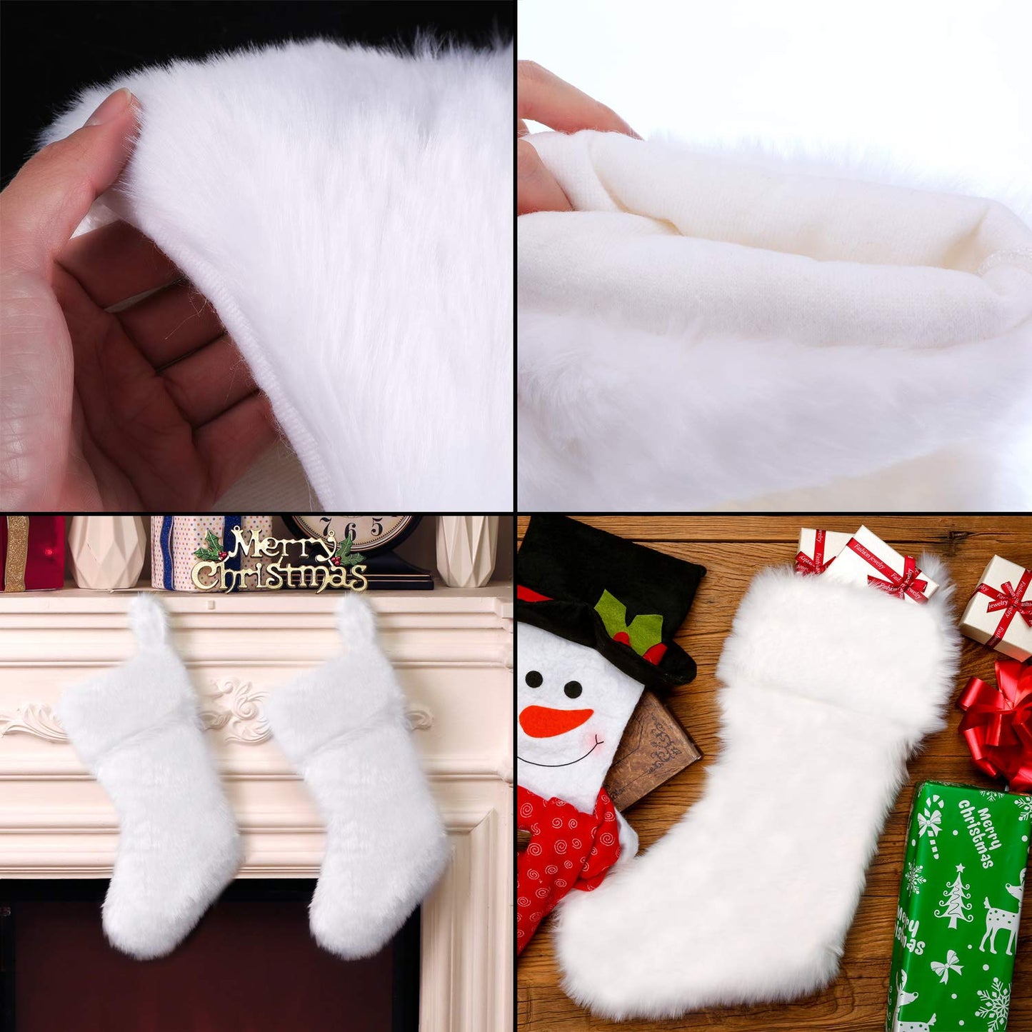 Pangda 2 Pcs White Christmas Stockings 20 Inch Faux Fur Xmas Stocking Snowy Stockings Fireplace Hanging Gift Bags for Xmas Holiday Family Party Decoration