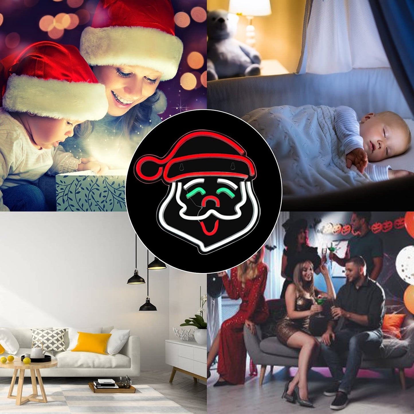Santa Claus Neon Sign, Christmas LED Neon Signs for Wall Decor,Christmas Acrylic Neon Light Signs with USB/Swicth for Bedroom Teen Girl Kid Party