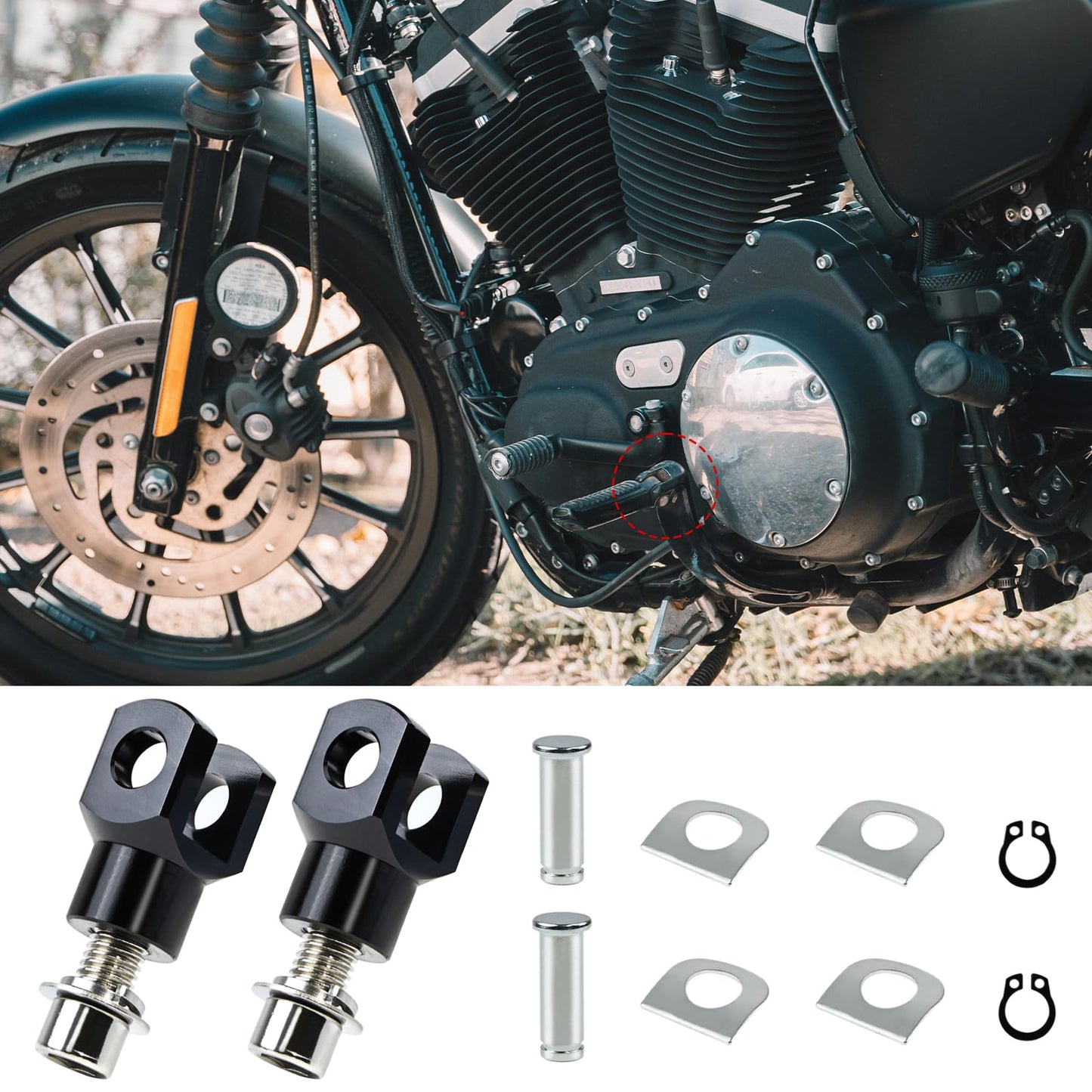 Motorcycle Foot Pegs Mount Supports Compatible with Harley Softail FX FXST FXR Low Rider Sport Glide Footrest Mounting Clevis Hardware Kit (Black)