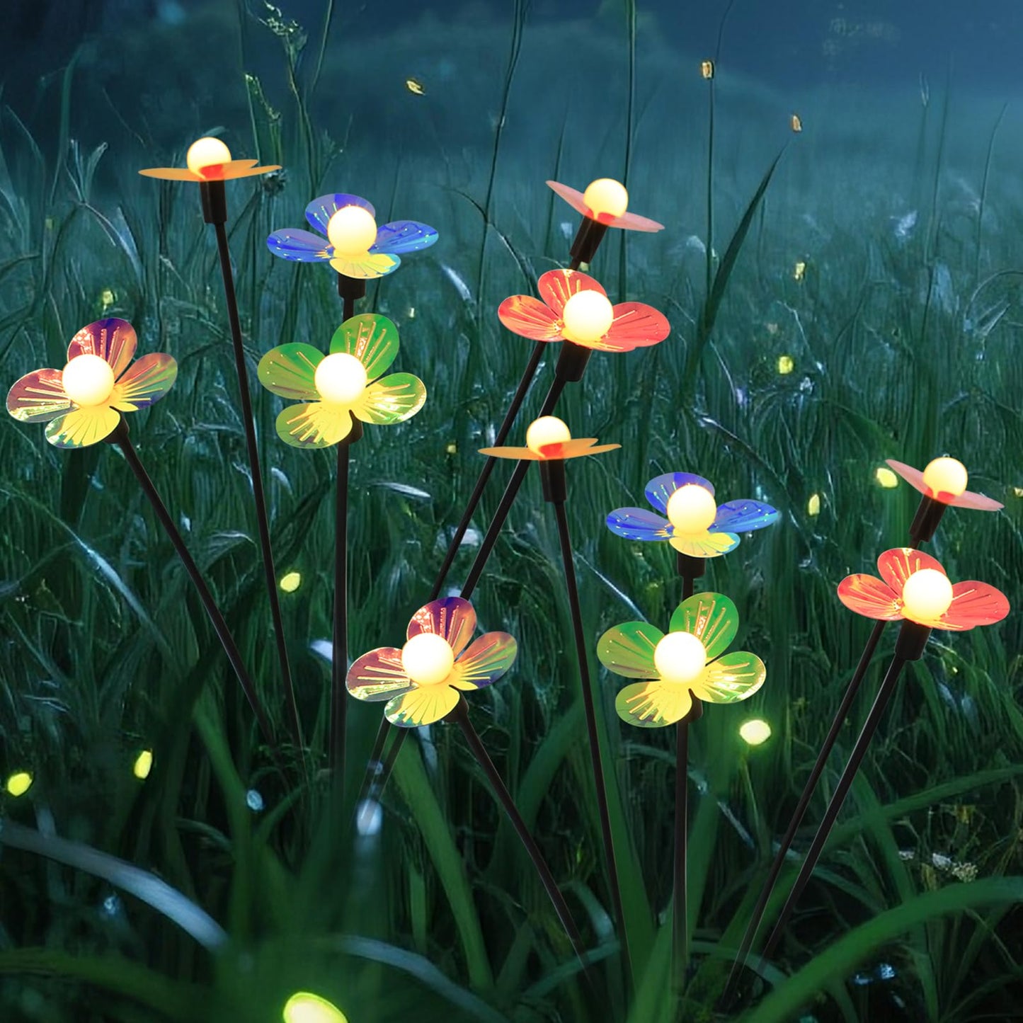 Aureate Horizon Solar Flower Lights Outdoor Waterproof 2 Pack of 32 LEDs Garden Solar Firefly Lights Decorative for Garden, Yard, Backyard