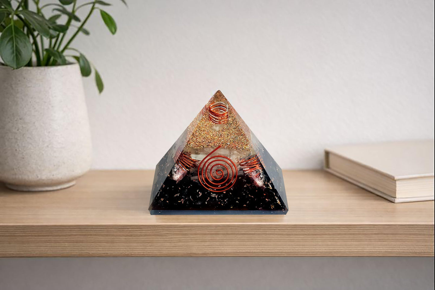 Orgonite Crystal Pyramid with Copper Coil Quartz and Shungite – Handmade Orgone Energy Pyramid for Meditation & Home Décor