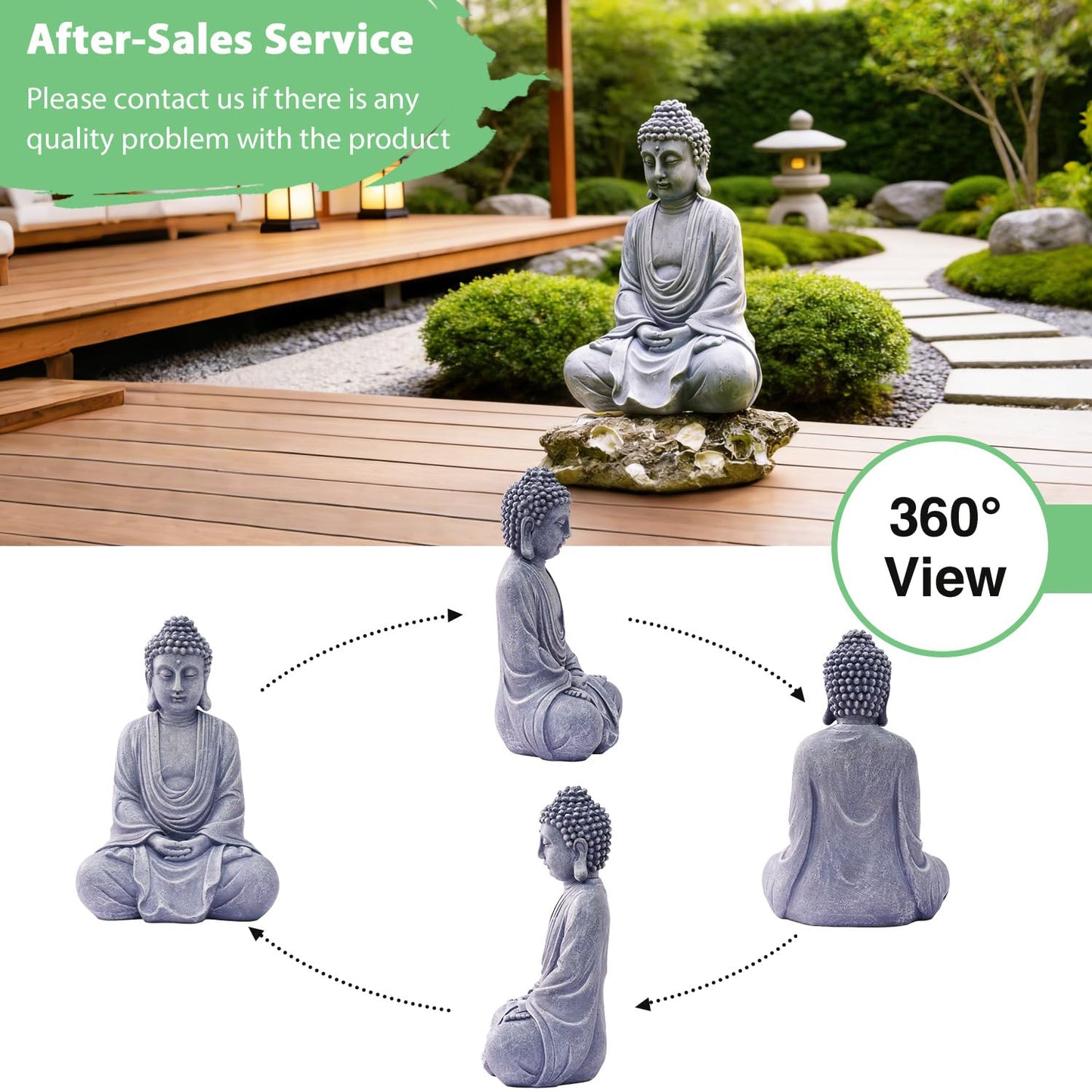 Goodeco 11.4" Meditating Buddha Statue Home Decor - Meditation Gifts for Room/Garden/Patio/Deck/Porch Yard Art Decoration, Zen Decor Buda Statues (Gray)