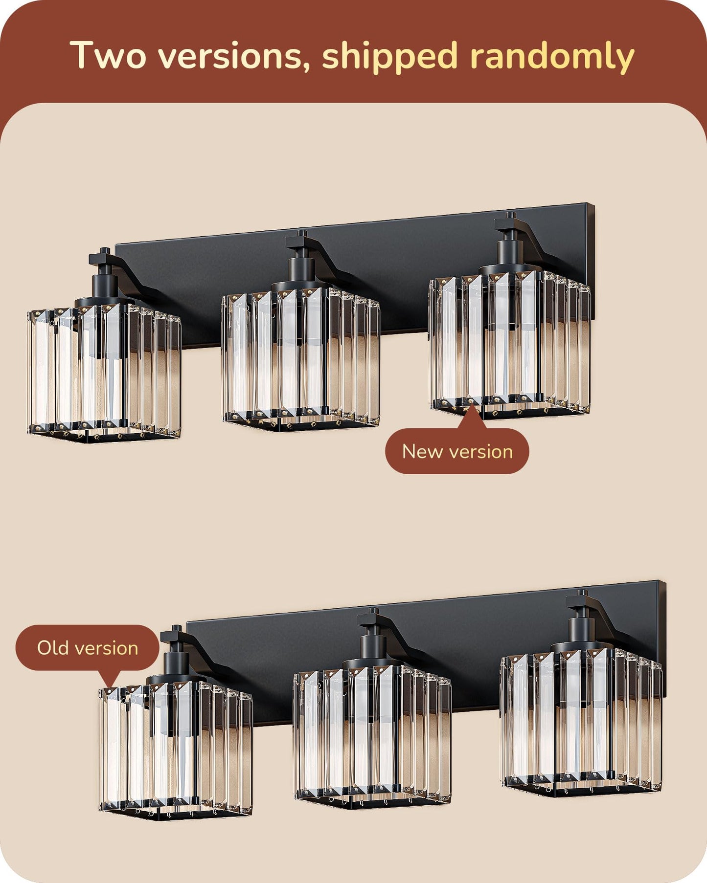 EDISHINE Bathroom Vanity Light Fixtures, 3-Light 20.47'' Crystal Bathroom Lighting Fixtures Over Mirror, Modern Wall Sconce for Powder Room, Bedroom, E26 Base, Black