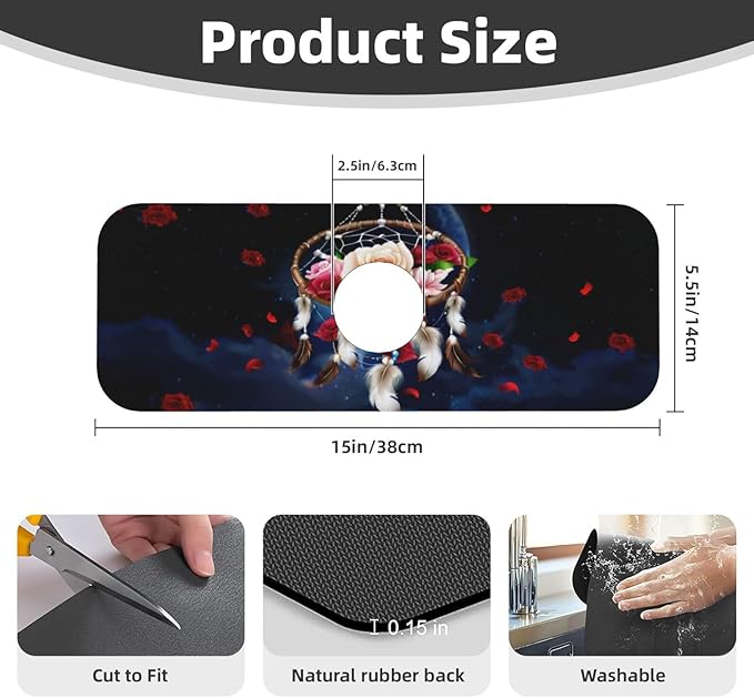 Dreamcatcher Rose Flowers Kitchen sink faucet pad, strong water absorption