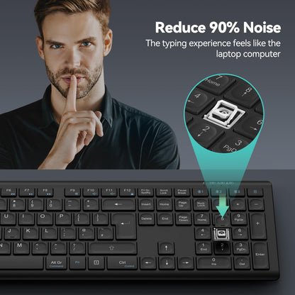 TECKNET Wireless Keyboard, Rechargeable 2.4GHz USB Bluetooth Keyboard for 4 Multi Devices, Ultra Slim Full Size UK Layout Keyboards for Computer, Laptop, Tablet, Desktop, Phone (Dark Black)