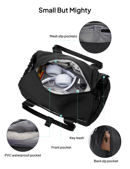 TOPEAST Small Gym Bag for Women, Mini Sports Yoga Bag Gym Tote Bag with Yoga Mat Holder, Small Sports Duffle Bag with Water Bottle Pocket & Wet Pocket for Travel Dance Workout, Black