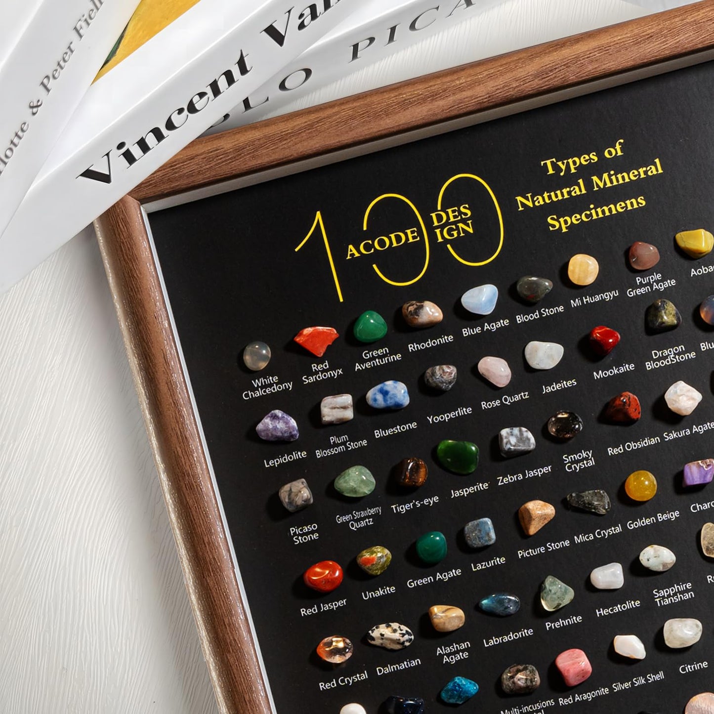 ACODE Natural Mineral Specimen Shadow Box, Geology Collection Display Case, Home Decor Wall Art Tabletop Display with Real Rocks Crystals, Gift for Birthday Christmas Housewarming Children's Day