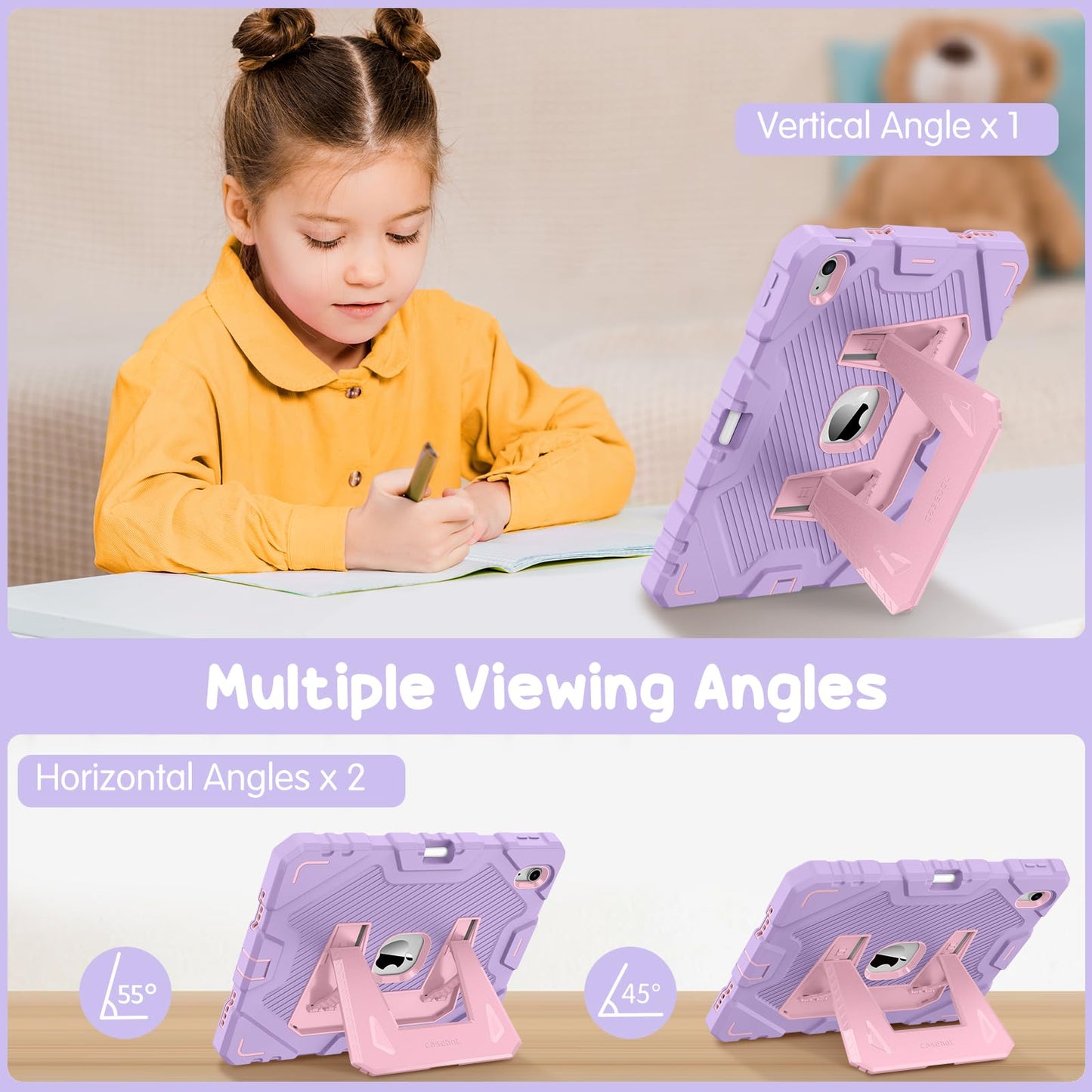 FINTIE Kids Case for iPad (A16) 11th Generation 11 Inch (2025), iPad 10th Generation 10.9 Inch (2022), Fully-Body Rugged Heavy Duty Shockproof Kiddie Case Built-in Stand for Boys & Girls, Purple
