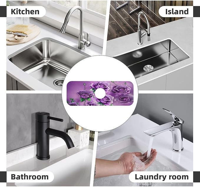 Purple Roses Kitchen sink faucet pad, strong water absorption, anti slip