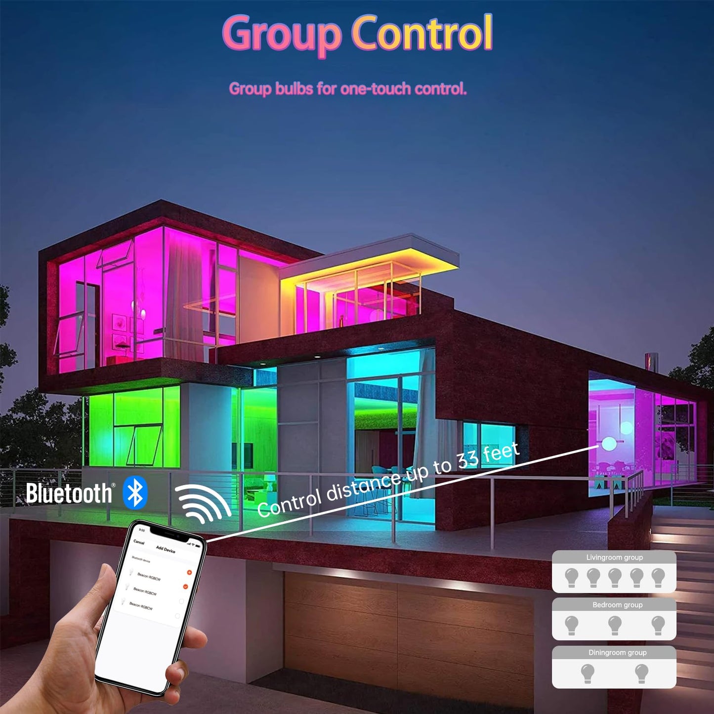 GU24 Smart Led Light Bulbs，4 Pack，A19 12W 1200LM Smart Bluetooth 2 Prong Led Light bulb，Dimmable Music Sync RGBCW Color Changing LED Bulb，2700K-6500K Dimmable ，APP Control(Not Support Alexa)