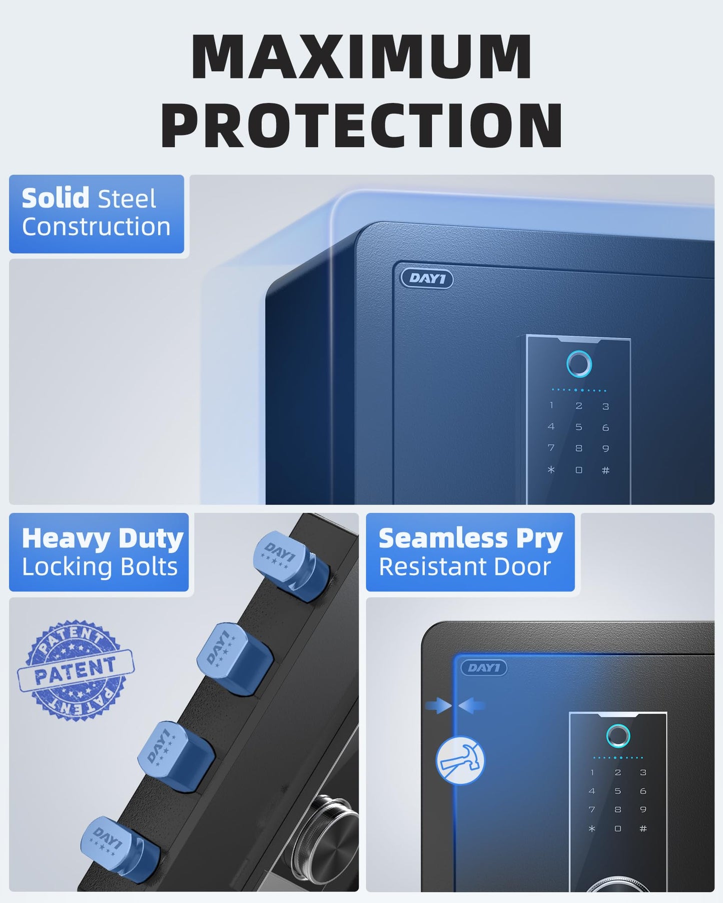 DAYI Biometric Fingerprint Safe Box, 2.0 Cubic Feet Home Safes with Fireproof Bag, Digital Touchpad Security Safe for Money Cash Documents, Dual Alarm System - 45 Pro