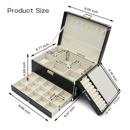 Jewelry Organizer, Travel Jewelry Box Organizers for Women Girls, Jewellery Display Holder 3 Layers Large PU Leather Jewellery Storage Case for Earring, Rings, Necklaces, Bracelets, Watch, Gift(Black)