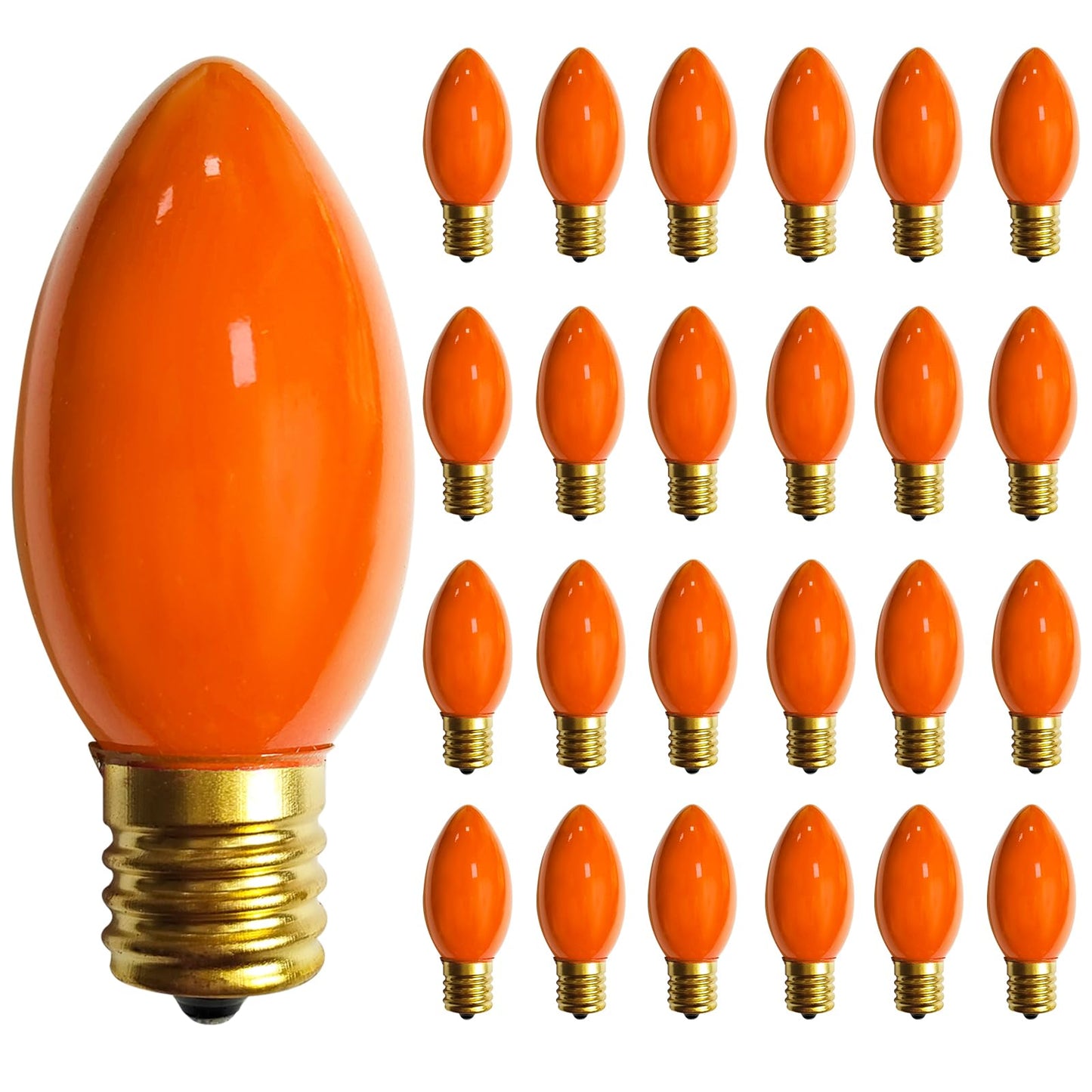 GOOTHY 25 Pack C9 Orange Halloween Replacement Light Bulb, C9 Orange Christmas Lights Bulbs for Halloween Outdoor Patio String Lights, E17 Intermediate Base Night Light Bulbs, 7 Watt, 120 Volt
