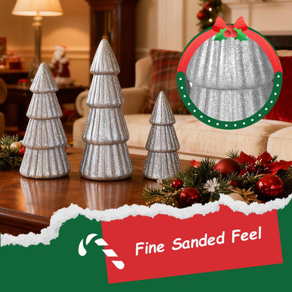 Joyhalo Tabletop Christmas Trees, Set of 3 Frosted Christmas Trees Indoor Xmas Decoration Centerpieces for Table, Mantel, Holiday, Party and Home Decor, Silver